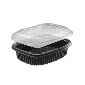 1x Compartment Black Meal Trays & Lids 34oz - 50x Per Pack