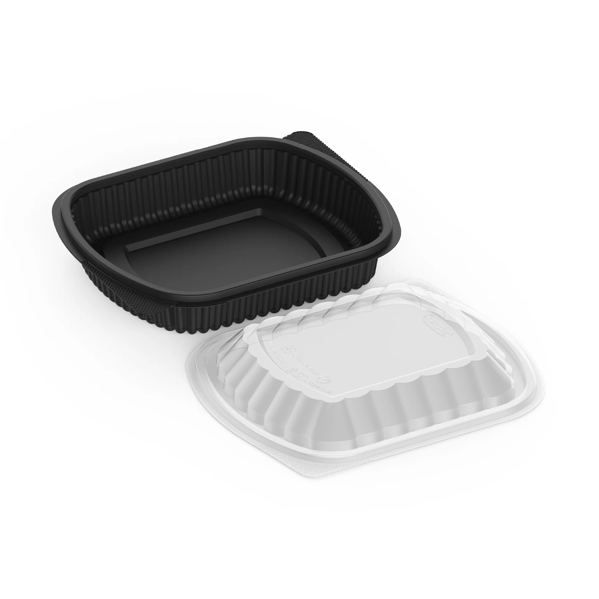 1x Compartment Black Meal Trays & Lids 34oz - 50x Per Pack