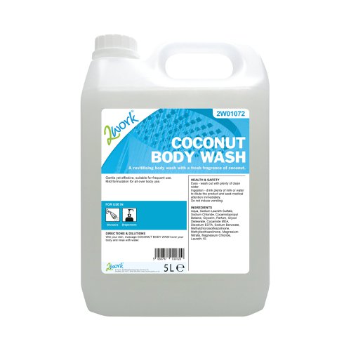 2Work Coconut Body Wash - Hair & Body Wash - 5 Litre - 1x Per Pack