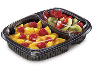 2x Compartment Black Meal Trays & Lids 34oz - 50x Per Pack