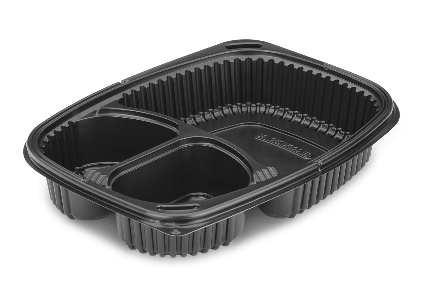 3x Compartment Black Meal Trays & Lids 34oz - 50x Per Pack