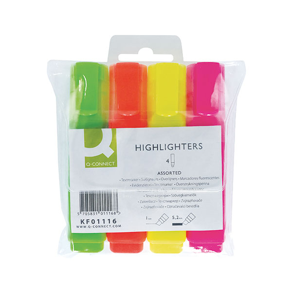 Q-Connect Highlighter Pen Assorted - 4x Per Pack