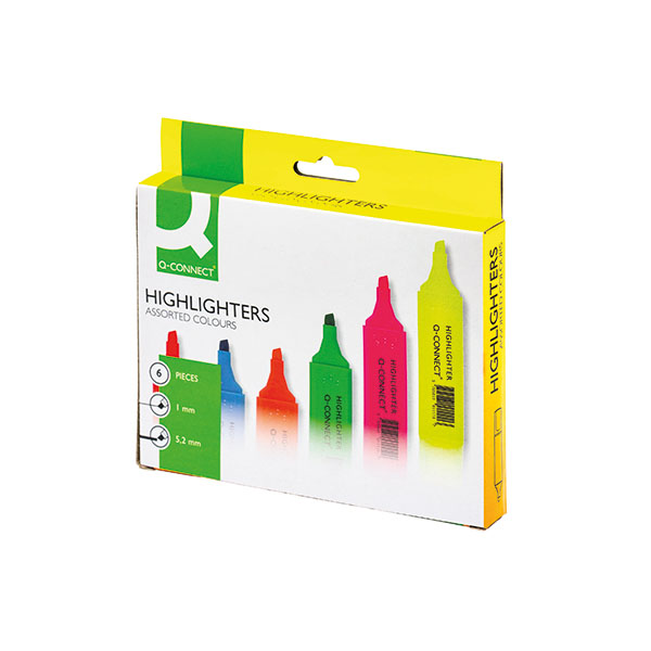 Q Connect Highlighters Assorted - 6x Per Pack