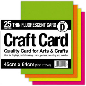 Thin Fluorescent Craft Cards 450mm x 640mm - 25 Per Pack