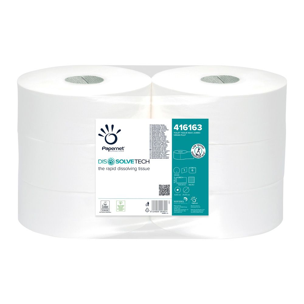 Dissovle-Tech Maxi Jumbo Toilet Rolls - 89mm x 500 Metres - 6x Rolls Per Pack