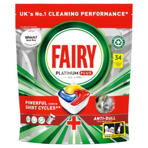 Fairy Platinum Plus All in One dishwasher tablets 34's - 1x Per Pack 