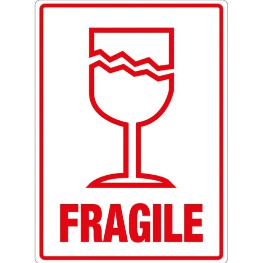 Fragile - Symbol Labels - 108mm x 79mm - 500x Labels Per Roll