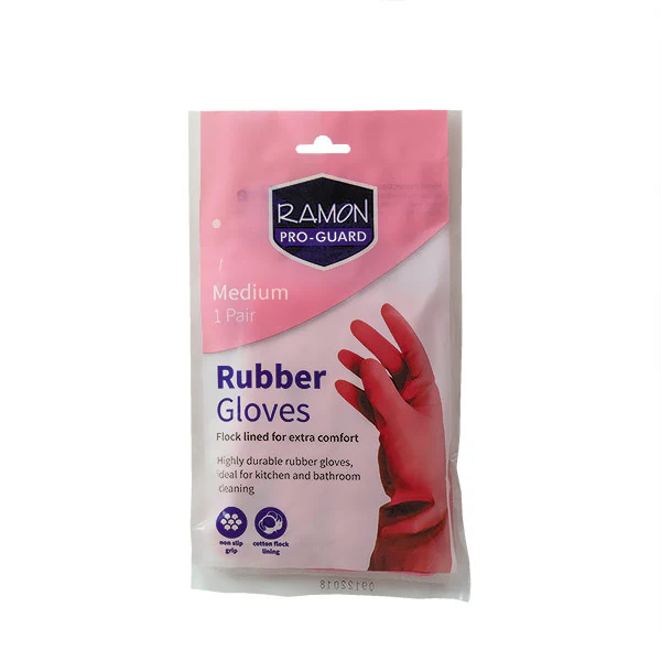 Janitorial Pink Cleaning Rubber Gloves - Medium Size - 1x Per Pack