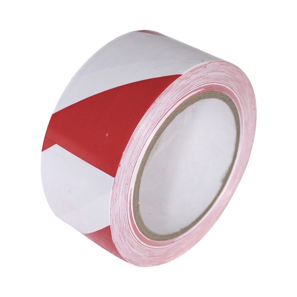 Red/White Hazard Adhesive Tape - 50mm x 33m - 1x Roll Per Pack