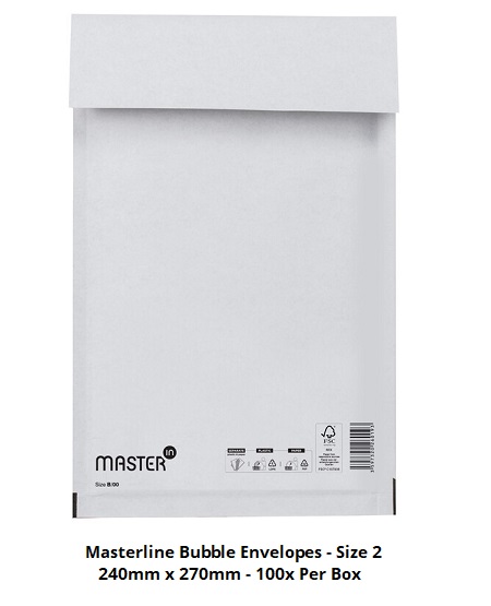 Masterline Padded Envelopes - Size 2 - 240mm x 270mm - 100x Per Pack