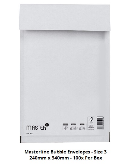 Masterline Padded Envelopes - Size 3 - 240mm x 340mm - 100x Per Pack