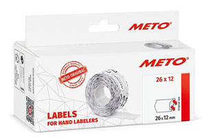Meto Price Gun Labels Single Line - 26mm x 12mm Peelable White - 6x Rolls Per Pack