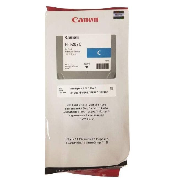 Canon PFI-207C Cyan Ink Cartridge - 300ml (Dye Ink) - 1x Per Pack