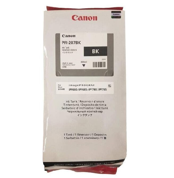 Canon PFI-207BK Black Ink Cartridge - 300ml (Dye Ink) - 1x Per Pack