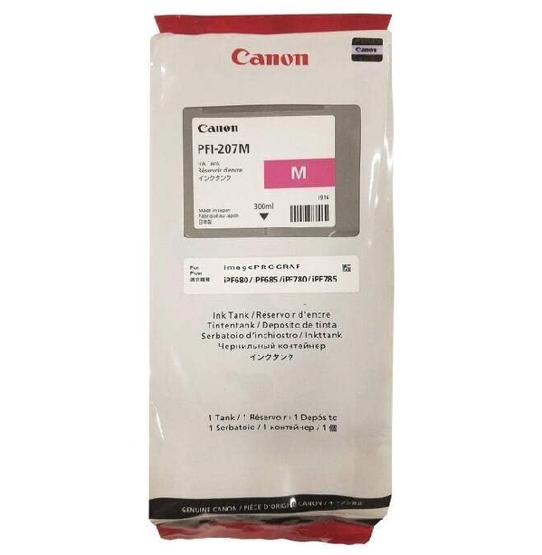 Canon PFI-207M Magenta Ink Cartridge - 300ml (Dye Ink) - 1x Per Pack