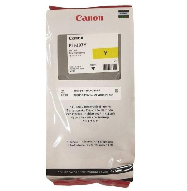 Canon PFI-207Y Yellow Ink Cartridge - 300ml (Dye Ink) - 1x Per Pack