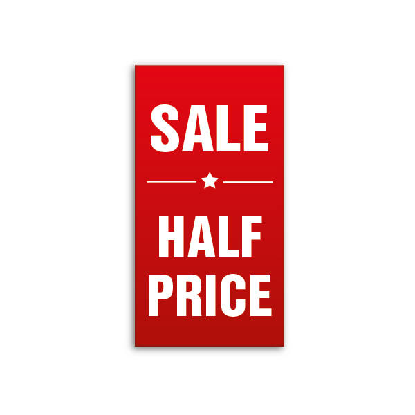 Strung Pricing Tags - Sale Half Price 45mm x 85mm - 100 Per Pack