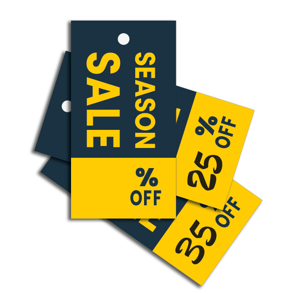 Strung Pricing Tags - Season Sale - % Off 45mm x 85mm - 100 Per Pack