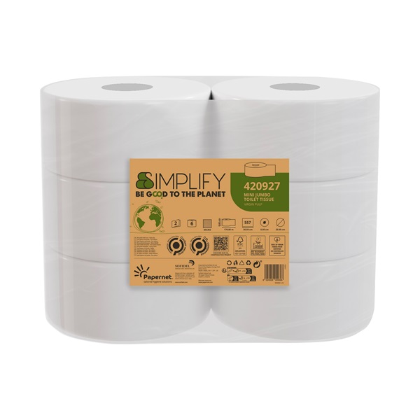 Simplify 2Ply Mini Jumbo Toilet Rolls 86mm x 170m - 6x Rolls Per Pack