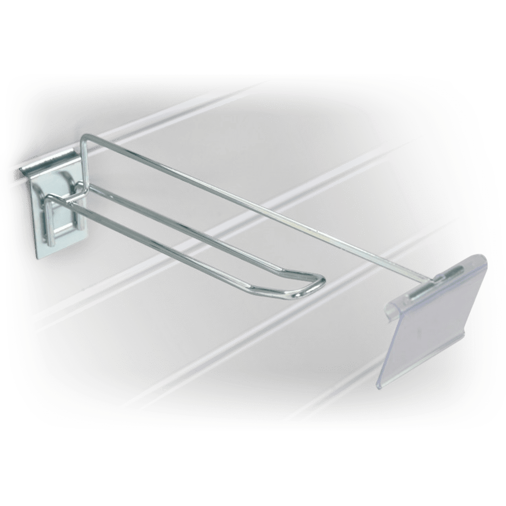 Slatwall Double Hook with Swinging Pocket 300mm - 1x Per Pack